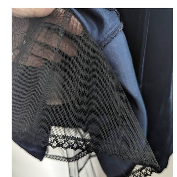 Vintage Jessica McClintok Gunne Sax Mini Dress Fit & Flare Blue Velvet Sequins - Picture 7 of 10